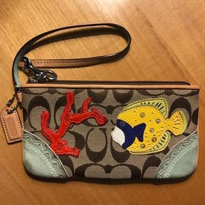 Coach Monogram Fish & Coral Appliqué Wristlet